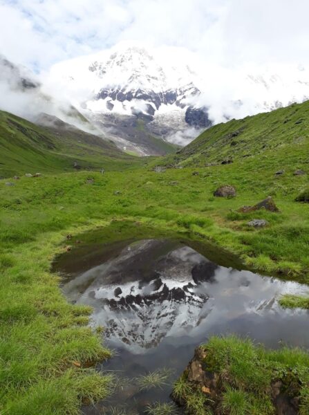 Annapurna Base Camp surrounded by towering peaks and glaciers